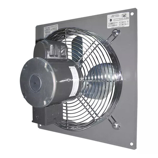 A panel-mounted supply fan with a metal grille and motor, designed for industrial or commercial ventilation applications.
