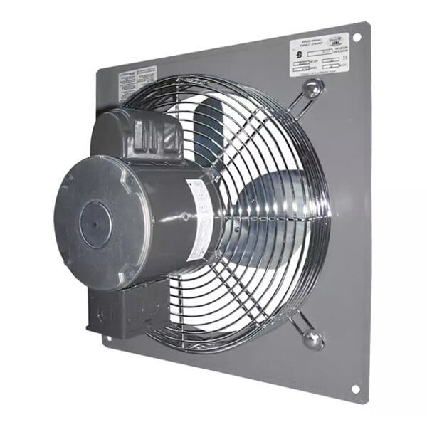 A panel-mounted supply fan with a metal grille and motor, designed for industrial or commercial ventilation applications.
