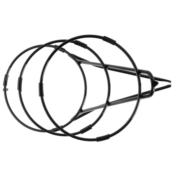 A black metal three tier bowl stand with rings.