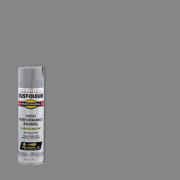 A can of Rust-Oleum Professional High Performance Enamel aluminum spray paint.