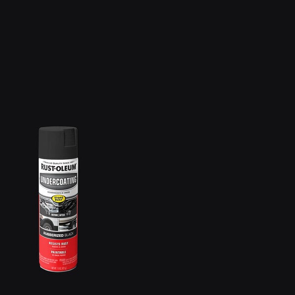 A can of Rust-Oleum rubberized black undercoating spray for automotive use.