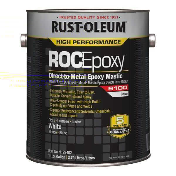 A one-gallon can of Rust-Oleum ROC Epoxy white direct-to-metal epoxy mastic paint.