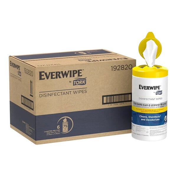 Everwipe by Tork 75-Count Disinfectant Wipes Canister - 6/Case