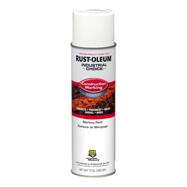 A can of Rust-Oleum Industrial Choice white construction marking spray paint, 17 ounces.