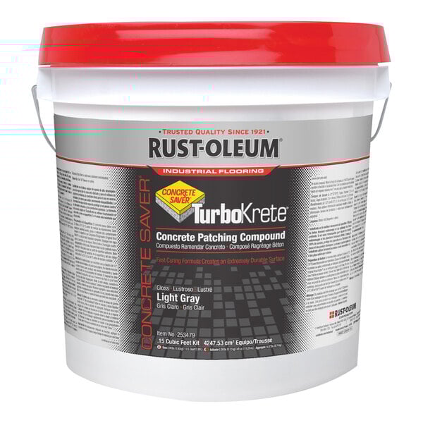 A 2-gallon container of Rust-Oleum TurboKrete Concrete Patching Compound.