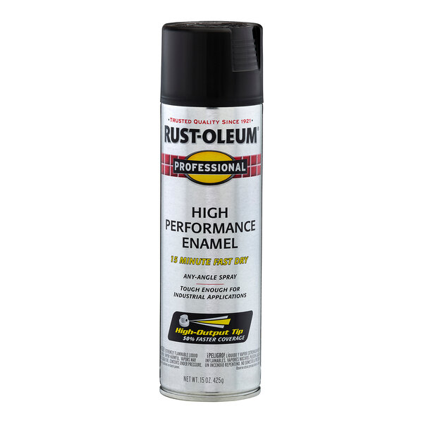 A can of Rust-Oleum Professional High Performance Enamel flat black spray paint, 15 ounces.