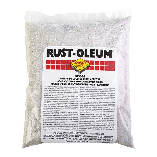 A bag of Rust-Oleum Concrete Saver anti-skid floor coating additive.