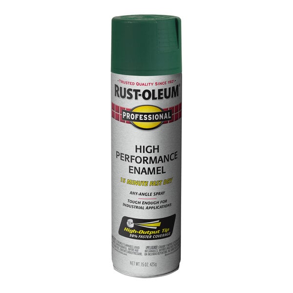 A can of Rust-Oleum Professional High Performance Enamel spray paint in hunter green, 15 ounces.
