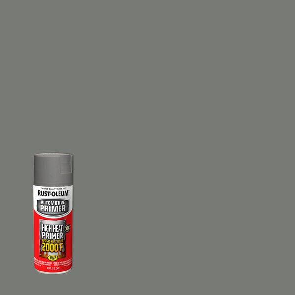 A can of Rust-Oleum automotive high heat gray primer spray paint.