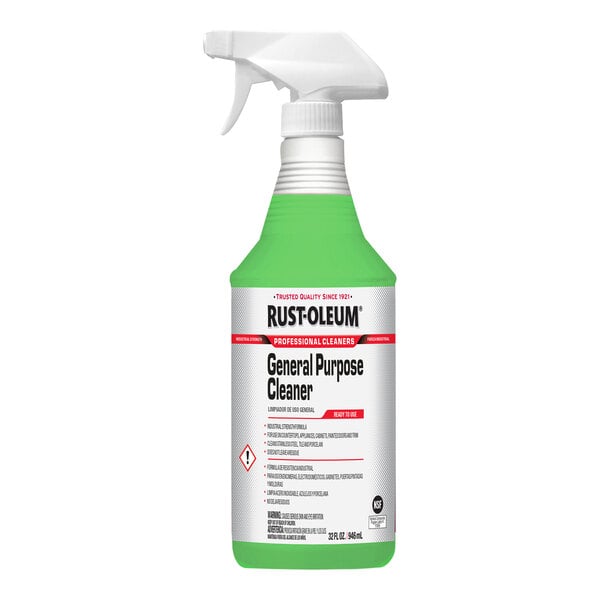 A 32-ounce spray bottle of Rust-Oleum General Purpose Cleaner with a green liquid inside.
