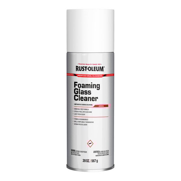 A 20-ounce aerosol can of Rust-Oleum foaming glass cleaner.