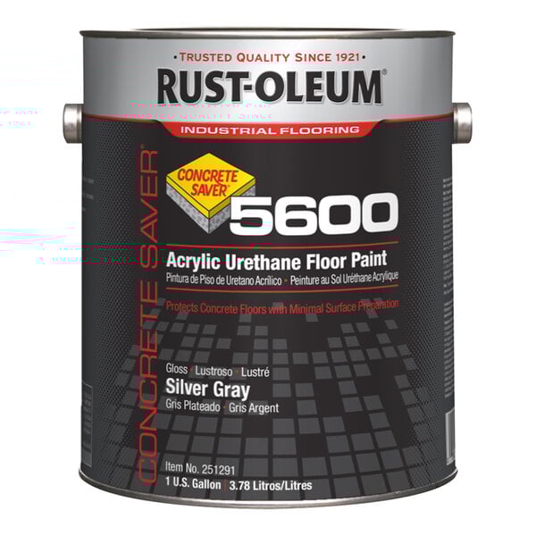 A 1-gallon can of Rust-Oleum 5600 Acrylic Urethane Floor Paint in silver gray.