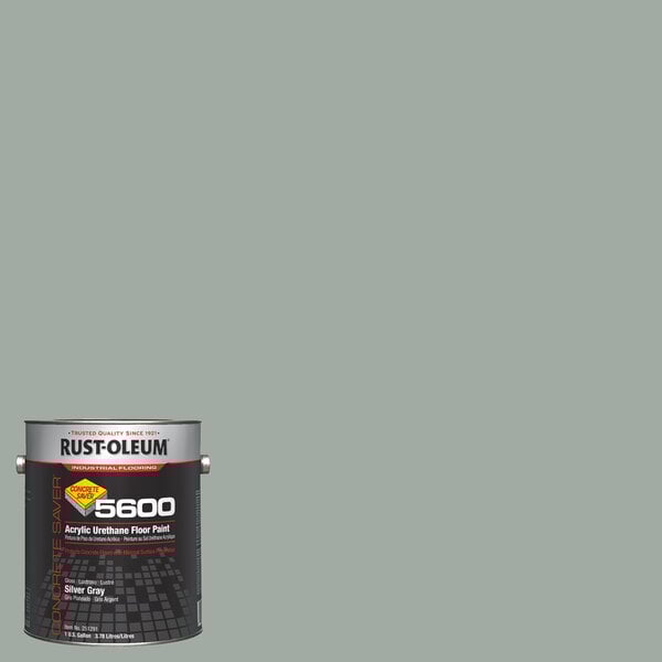 A one-gallon can of Rust-Oleum 5600 acrylic urethane floor paint in silver gray.