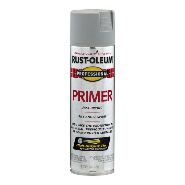 A can of Rust-Oleum Professional Primer spray paint in flat gray, 15 ounces.