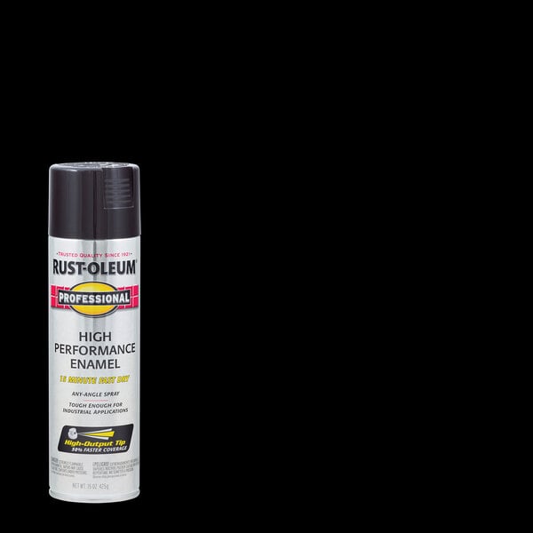 A can of Rust-Oleum Professional High Performance Enamel spray paint in gloss black, 15 ounces.