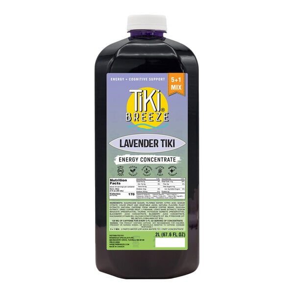 A 2-liter bottle of Tiki Breeze Lavender Tiki Energy Concentrate.