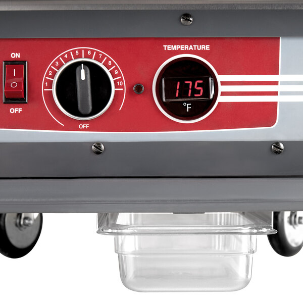 A Metro C5 heated holding cabinet with a digital temperature control panel.