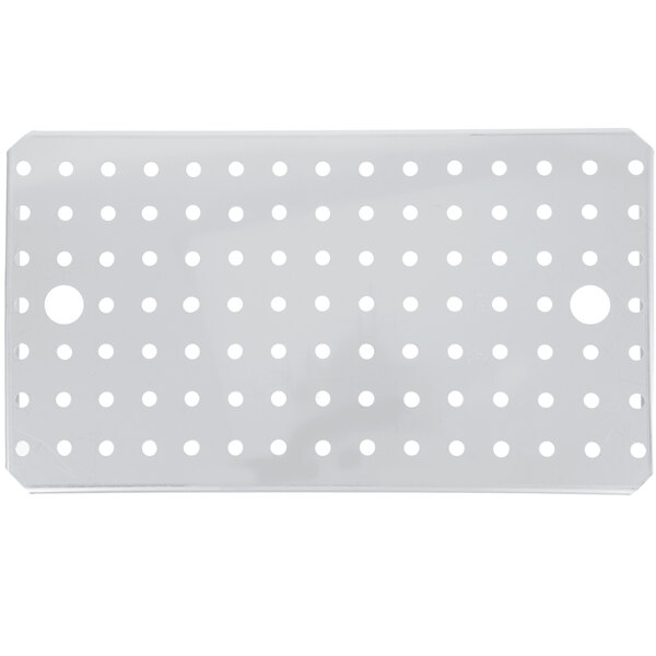 A white plastic rectangular tray with holes.