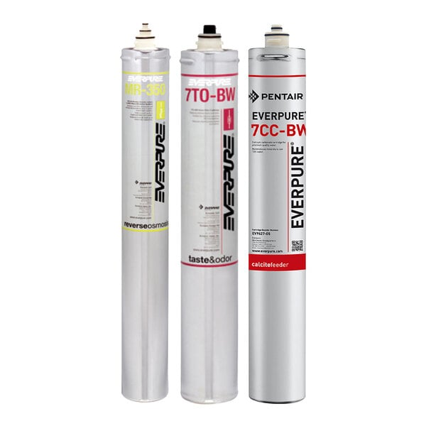 A set of three Everpure replacement filter cartridges for the MRS-350CC-BL 350 GPD reverse osmosis system.