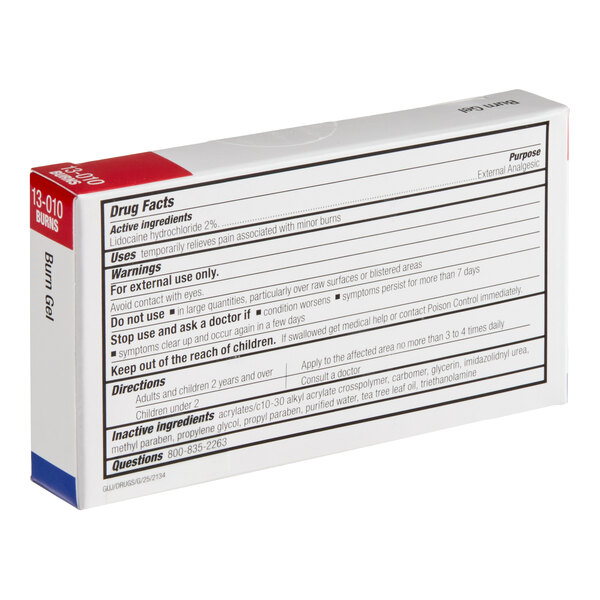 A box of First Aid Only 3.5 gram burn gel packets for minor burn relief.