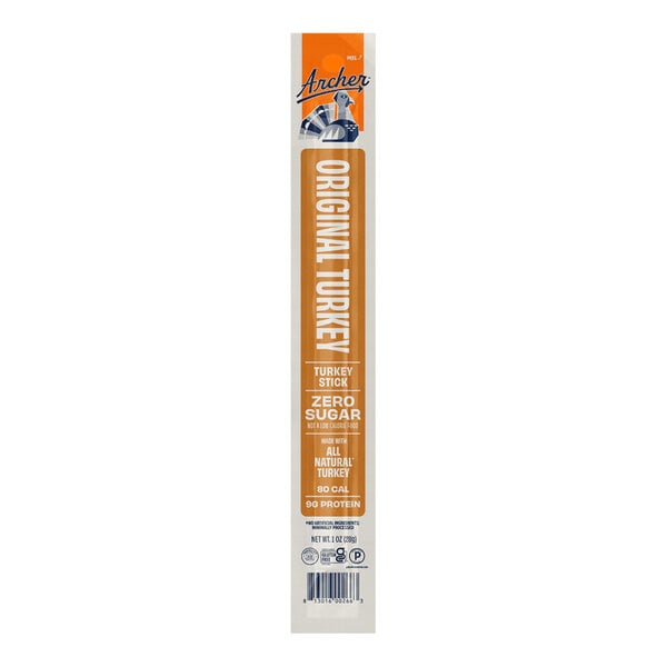 A single Archer Original Turkey Meat Stick in a 1 oz. package.