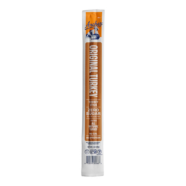A single Archer Original Turkey Meat Stick in a 1 oz. individually wrapped package.