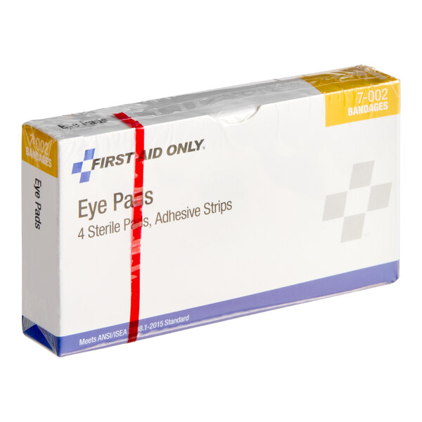 A box of First Aid Only sterile oval eye pads with adhesive strips.