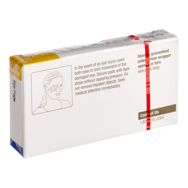 A package of sterile oval eye pads with adhesive strips for first aid use.