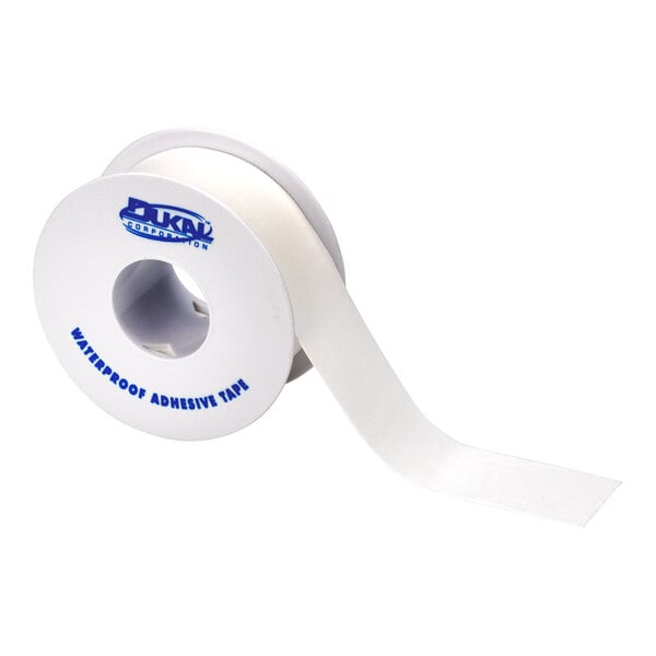 A roll of waterproof adhesive first aid tape with a white dispenser.