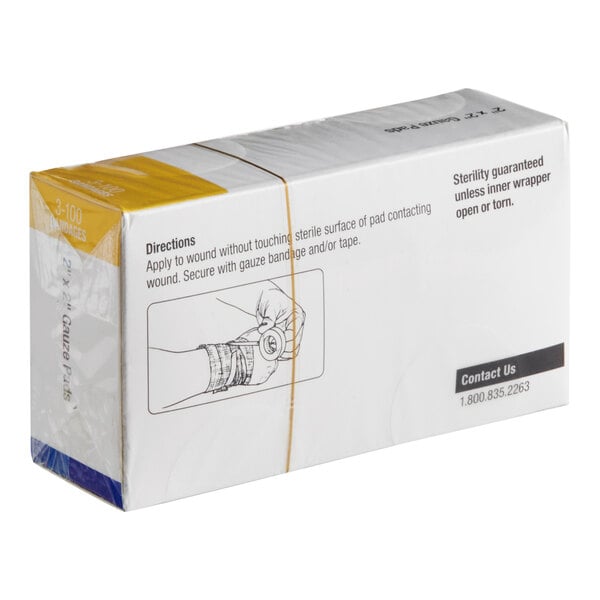 A box of First Aid Only 2" x 2" sterile gauze pads containing 600 pads per case.