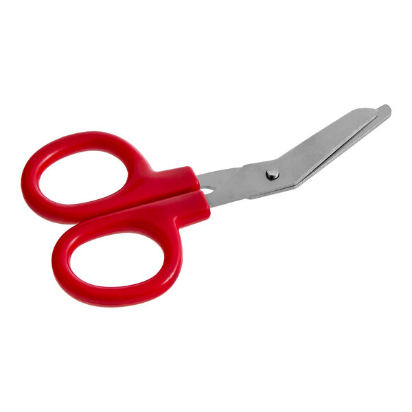 A pair of 4-inch stainless steel scissors with red handles.