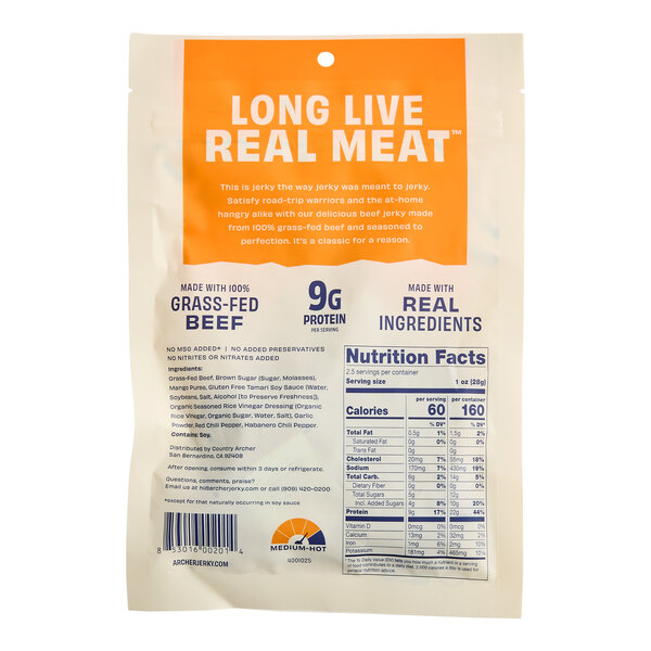 Archer Mango Habanero Beef Jerky 2.5 oz. - 12/Case