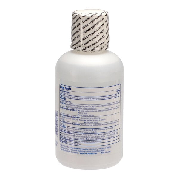 A 16 oz. bottle of PhysiciansCare eyewash with a tamper-evident seal.