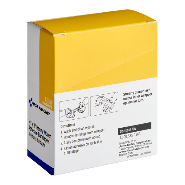 First Aid Only 1-350-001 3/4" x 3" Heavy-Woven Fabric Sterile Adhesive Strip Bandage - 900/Case