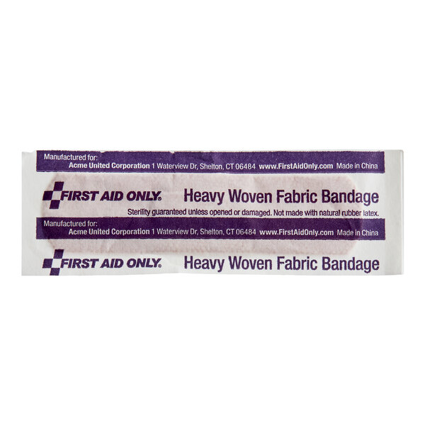 First Aid Only 1-350-001 3/4" x 3" Heavy-Woven Fabric Sterile Adhesive Strip Bandage - 900/Case