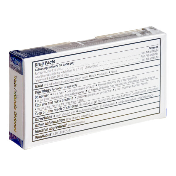 A box of First Aid Only 0.5 gram triple antibiotic ointment packets.