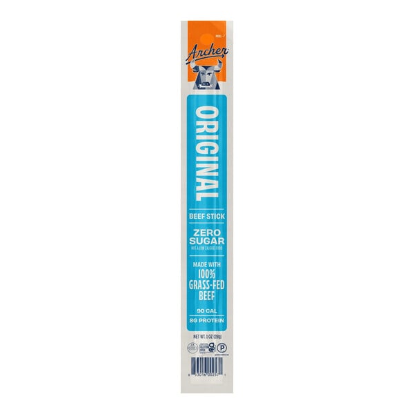 An Archer Original Beef Stick in a 1 oz. individually wrapped package.