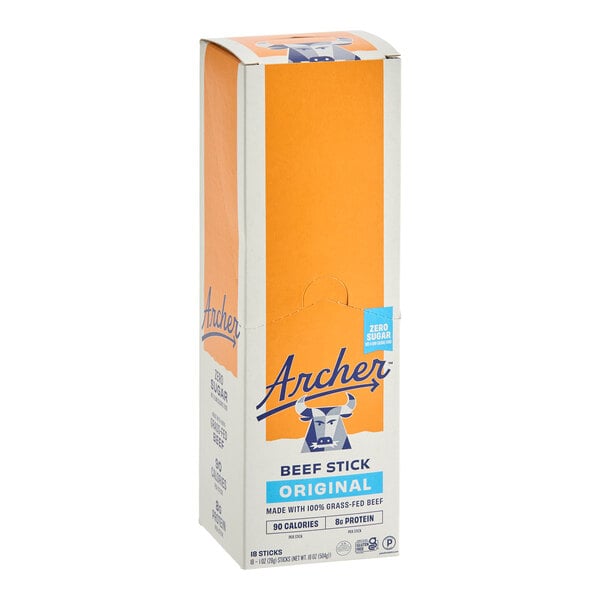 A box of Archer Original Beef Sticks containing 108 one-ounce meat sticks.