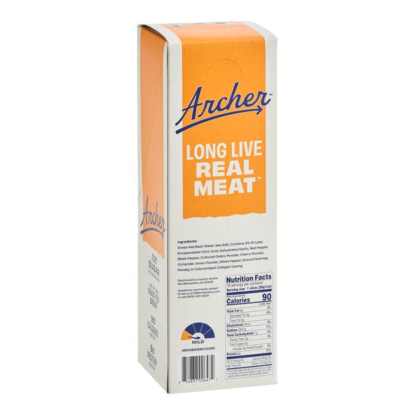 A box of Archer Original Beef Meat Sticks, 1 oz. each, sold in a case of 108.