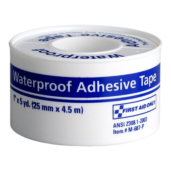 A roll of waterproof adhesive tape labeled for first aid use.