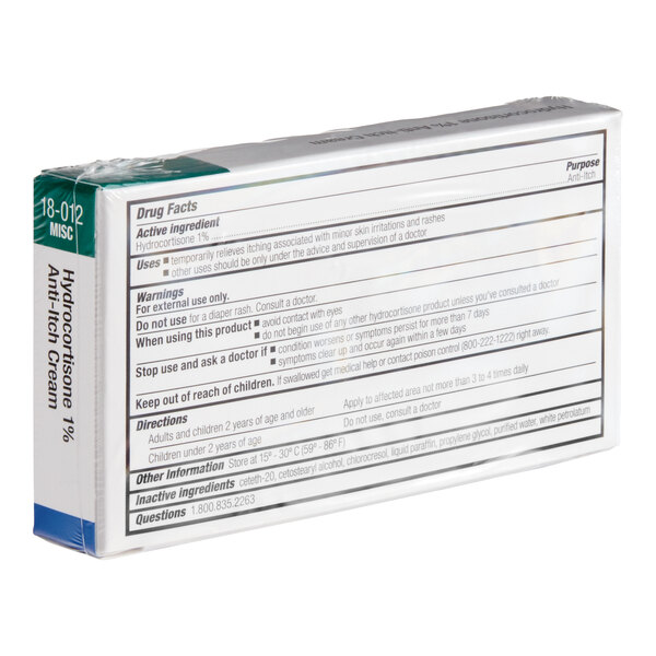 A box of First Aid Only Hydrocortisone 1% Anti-Itch Cream packets.