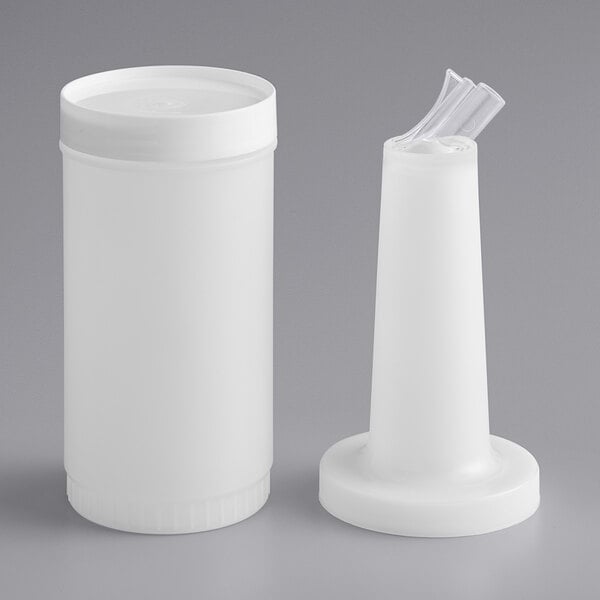 A white 1-quart pour bottle with a matching neck and cap, designed for beverage service.