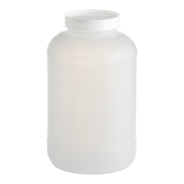 A translucent 1-gallon plastic backup container with a white screw-on cap.