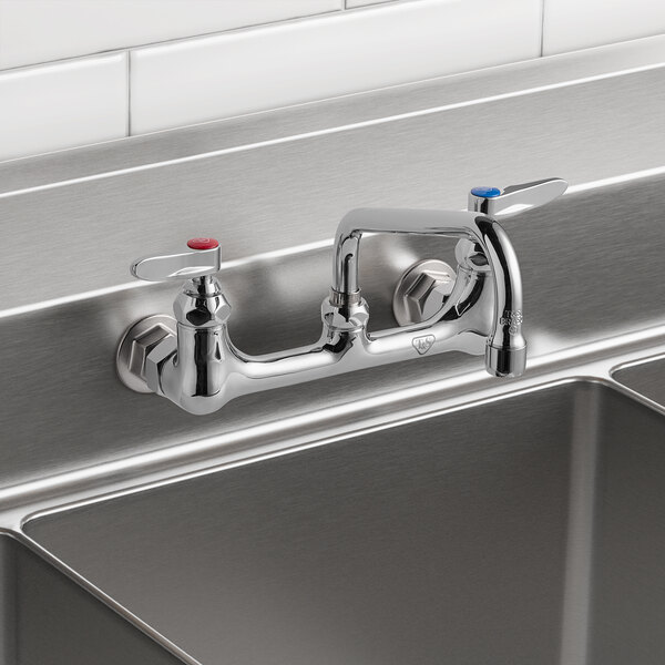 T&S B-2414 Wall Mount Mixing Faucet with 8" Adjustable Centers, 8" Swing Nozzle, and Eterna Cartridges
