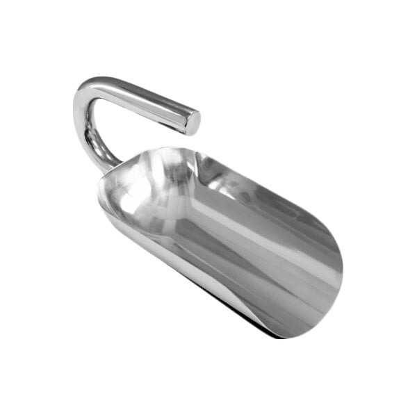 A heavy-duty stainless steel scoop with an ergonomic handle.