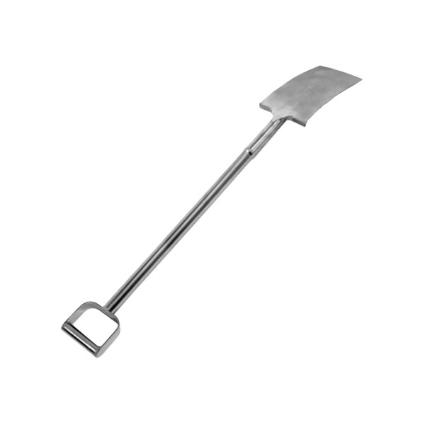A heavy-duty stainless steel food service shovel with a long handle and a wide rectangular blade.