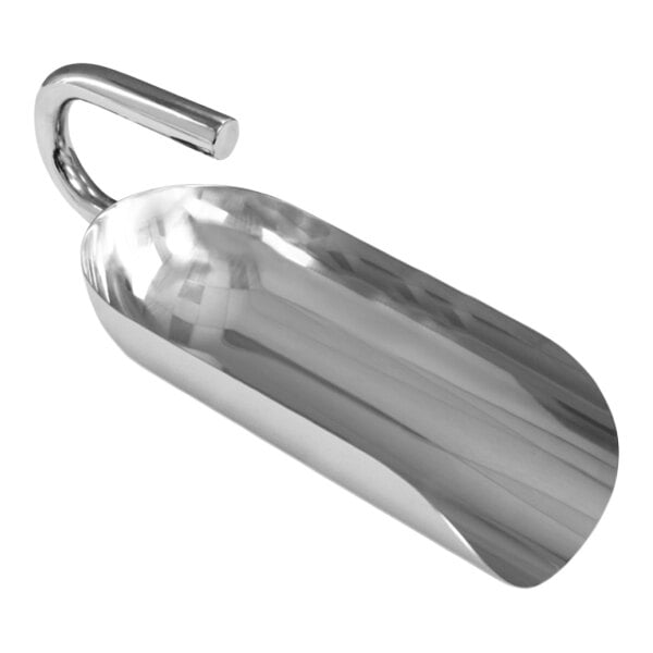 A heavy-duty stainless steel scoop with an ergonomic handle.