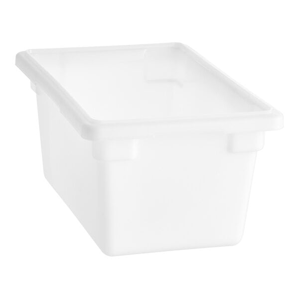 A white rectangular polyethylene food storage box.