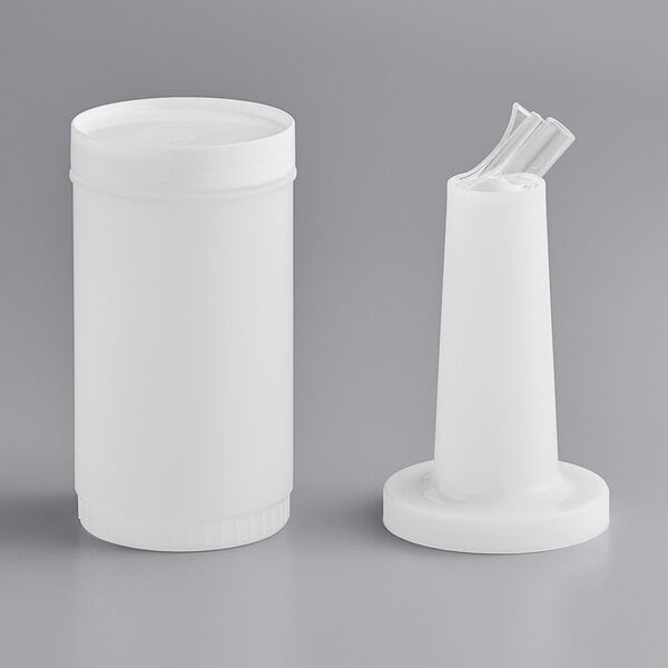 A white 1-quart pour bottle with a matching spout and cap.