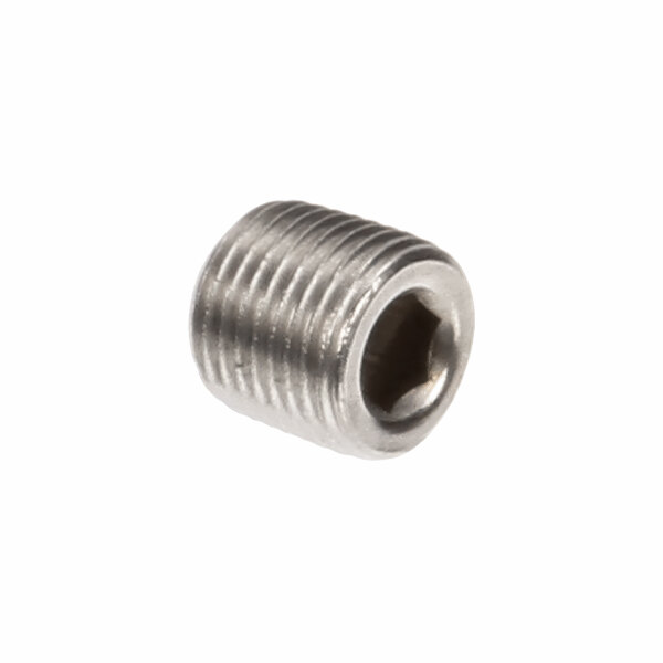 A stainless steel 1/8 inch hex countersunk plug with external threading.